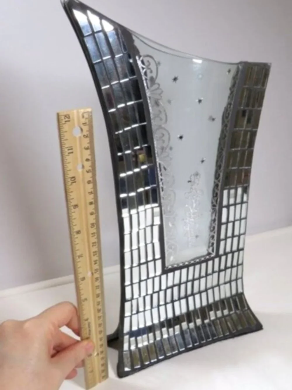 Modern Mosaic Mirrored A-Frame Vase Sculptural Art Statement Piece 16